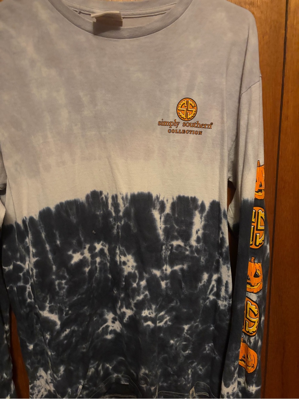 Simply Southern Black & Cream Tie-Dye Long Sleeve with Puppies & Pumpkin Graphic - Picture 8 of 8